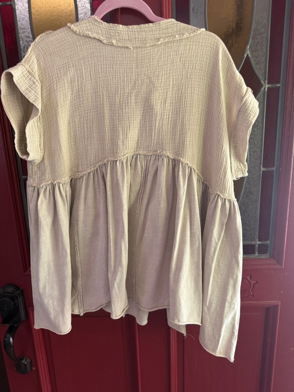 mittoshop Light Cream Textured Peplum Tunic Top - Picture 3 of 3